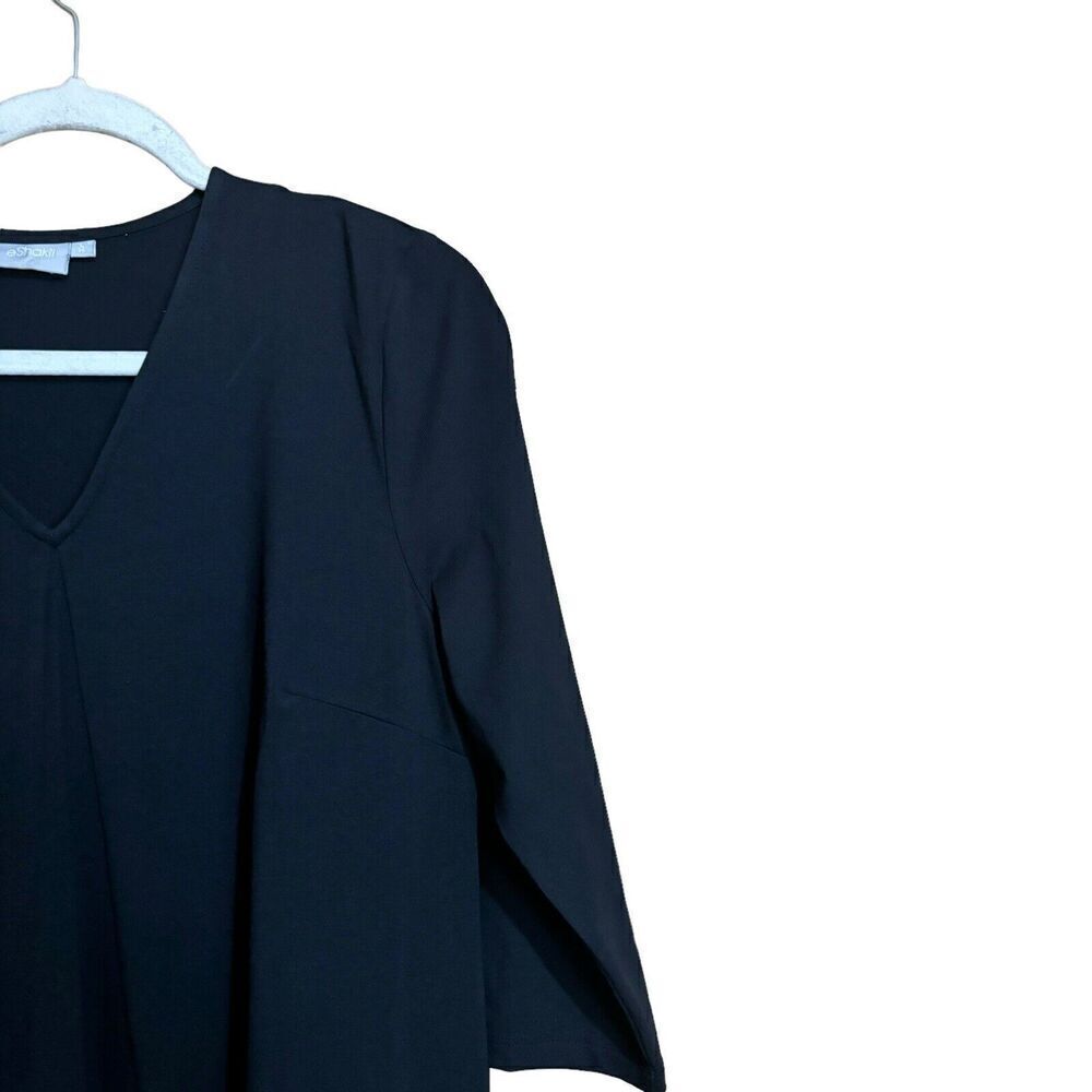 eShakti Midi Dress Womens Large 14 Black Solid Stretch V Neck Pockets Ladies - Picture 3 of 9